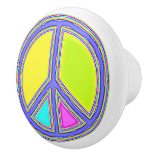 With Colours Filled PEACE Sign 1 Ceramic Knob