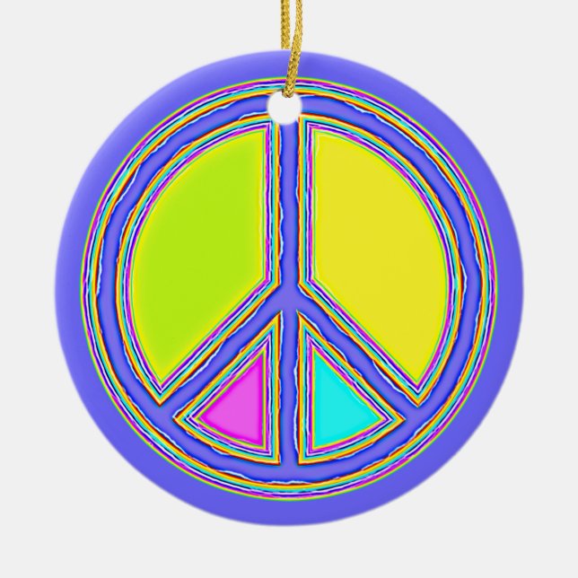 With Colours Filled PEACE Sign 1 Ceramic Ornament (Front)
