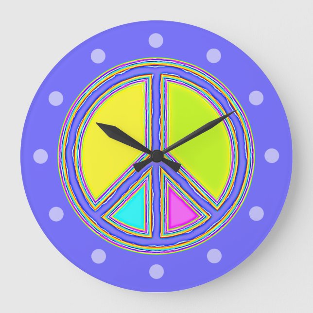 With Colours Filled PEACE Sign 1 Large Clock (Front)