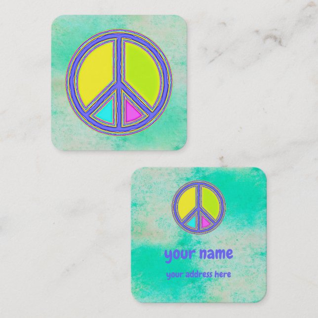 With Colours Filled PEACE Sign 1 Square Business Card (Front/Back)