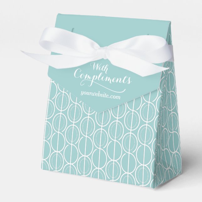 With compliments company teal sample gift box (Front Side)