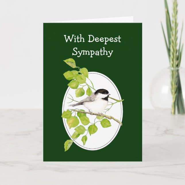 With Deepest Sympathy Chickadee - Watercolor Birds Card (Front)
