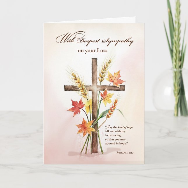 With Deepest Sympathy Religious Cross Wheat Autumn Card (Front)