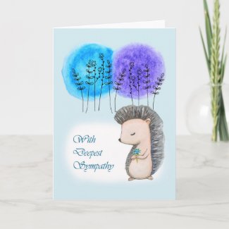 With deepest sympathy sad hedgehog holding flowers card