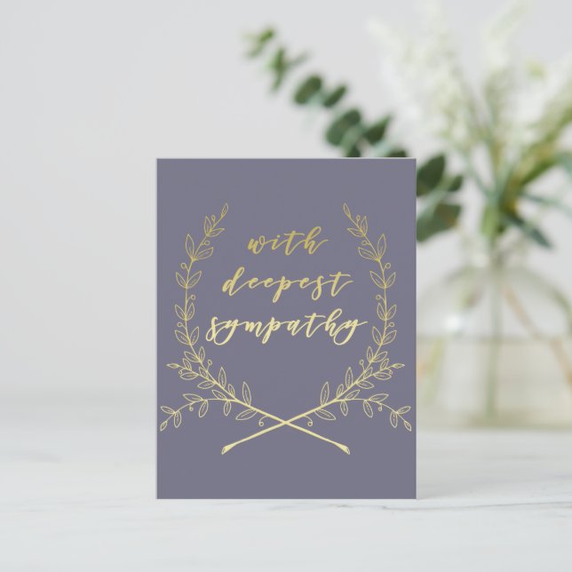 With Deepest Sympathy - Simple Elegant Gold Wreath Postcard (Standing Front)