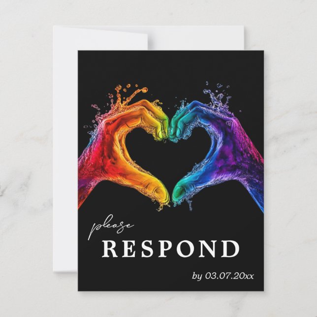 🌈❤️With dietary choice Heart of Pride wedding RSVP Card (Front)