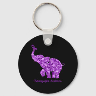With Flower Fibromyalgia Awareness Ribbon  Keychain