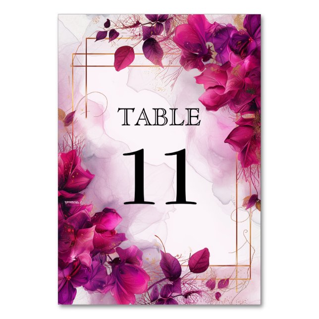 💍With Fuchsia Enchantment: Watercolor  Table Number (Front)