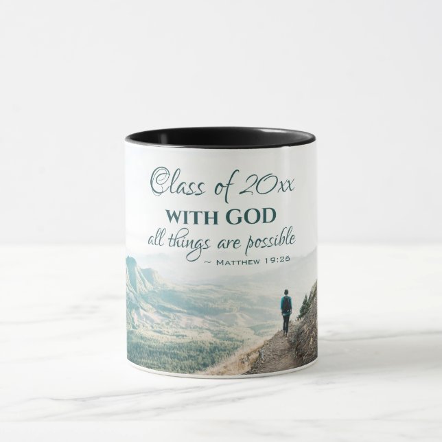 With God all things are possible Bible Graduation Mug (Center)