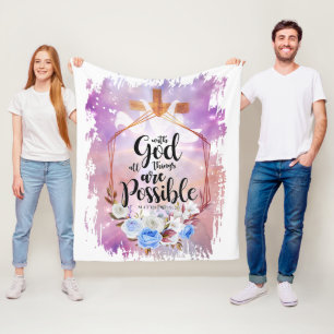 With God All Things Are Possible Bible Verse Cross Fleece Blanket