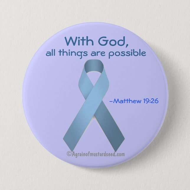 With God all things are possible Blue Ribbon 3 Inch Round Button (Front)