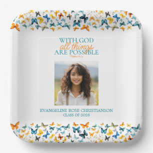 With God All Things are Possible Butterfly Grad  Paper Plate