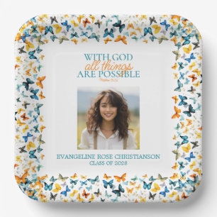 With God All Things are Possible Butterfly Grad  Paper Plate