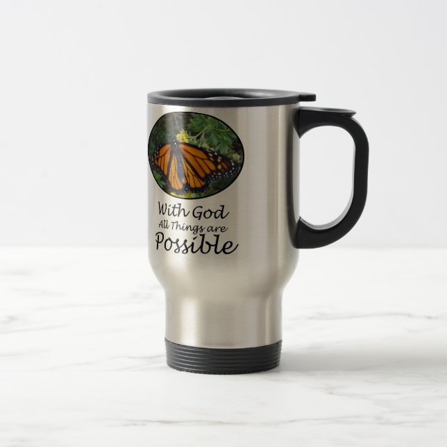 With God All Things Are Possible Butterfly & Verse Travel Mug (Right)