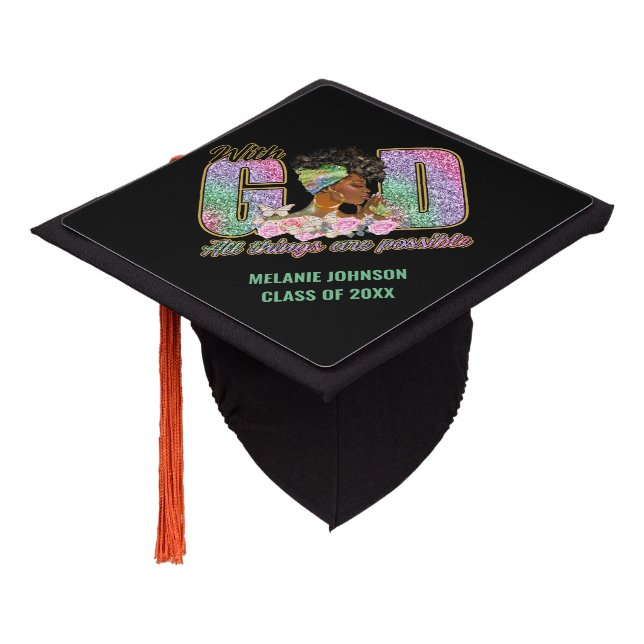 With God All Things Are Possible Graduation Cap Topper (Angled)