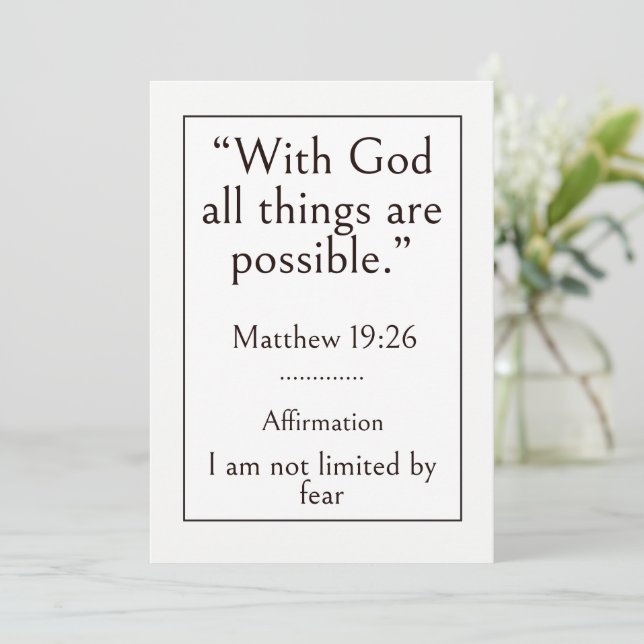 With God all things are possible, Matthew 19:26 Card (Standing Front)