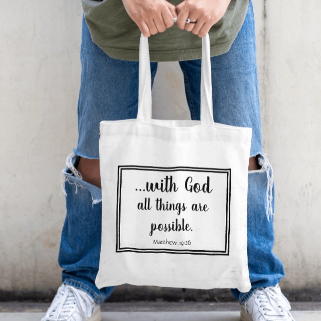 With God All Things Are Possible Matthew 19:26 Tote Bag (Natural Canvas Tote Bag with Bible Verse.)