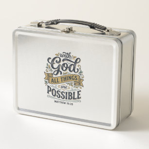 With God All Things Are Possible Vintage Christian Metal Lunch Box