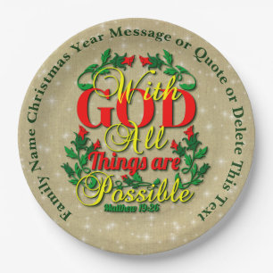 With God All Things Possible Bible Quote 20xx 9" Paper Plate