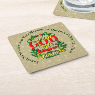 With God All Things Possible Bible Quote Square Paper Coaster