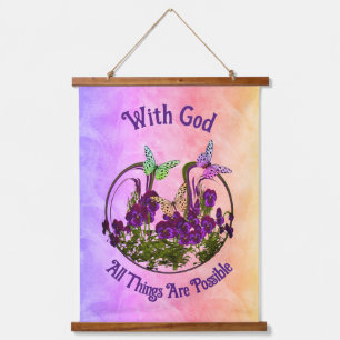 With God Butterfly Flower Art Inspirational  Hanging Tapestry