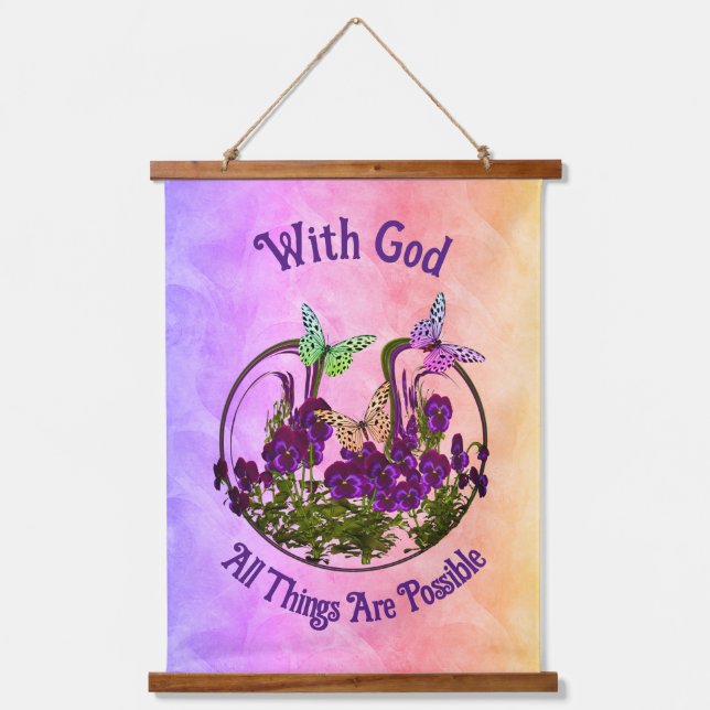 With God Butterfly Flower Art Inspirational  Hanging Tapestry (Front)