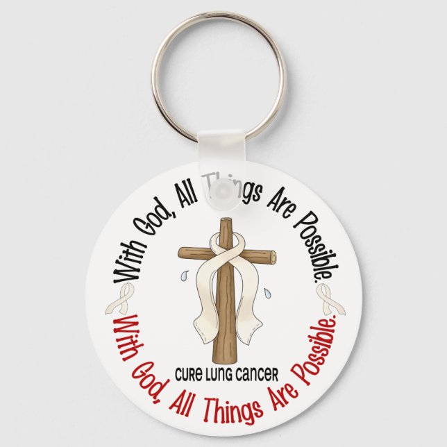 WITH GOD CROSS Lung Cancer T-Shirts & Gifts Keychain (Front)