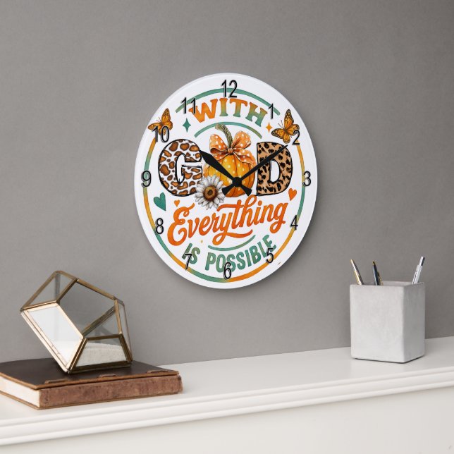 With God Everything Is Possible  Large Clock (Office)