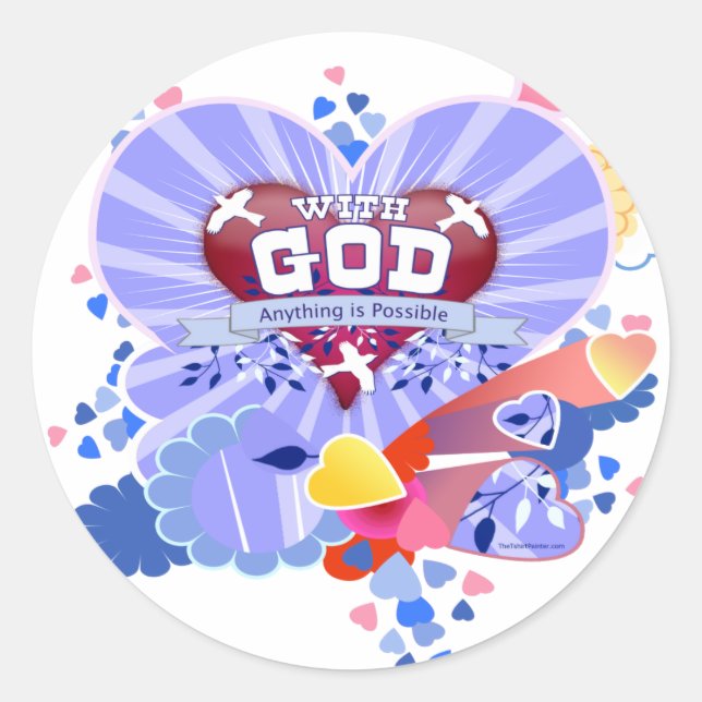 With God Hearts Classic Round Sticker (Front)