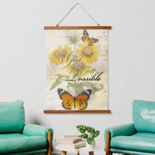With God Sunflowers and butterfly    Hanging Tapestry