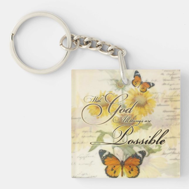 With God Sunflowers and butterfly   Keychain (Front)