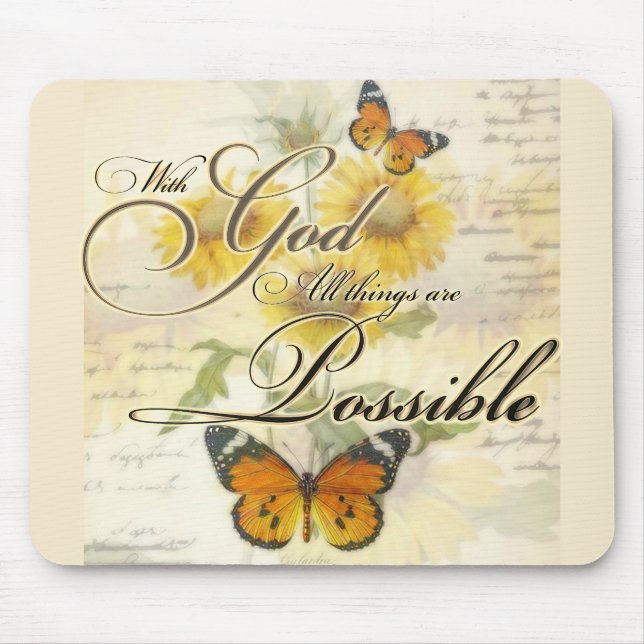 With God Sunflowers and butterfly   Mouse Pad (Front)