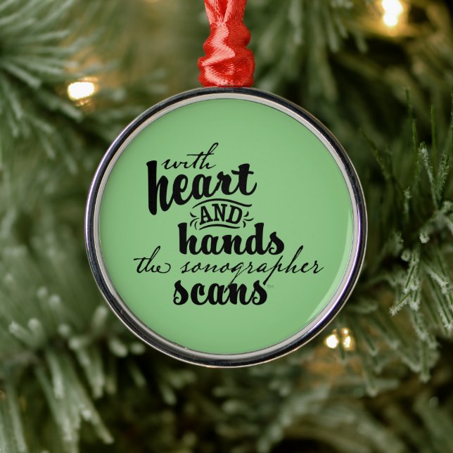 With Heart and Hands the Sonographer Scans Metal Ornament (Tree)