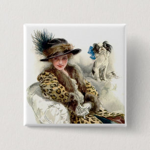 With Her Dog 2 Inch Square Button