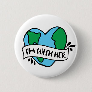 With Her Ecofriendly Icon Happy Earth Clipart Ecof 2 Inch Round Button
