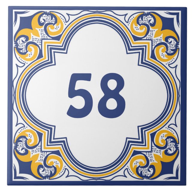 💙💛 with house number blue and yellow Azulejos Tile (Front)