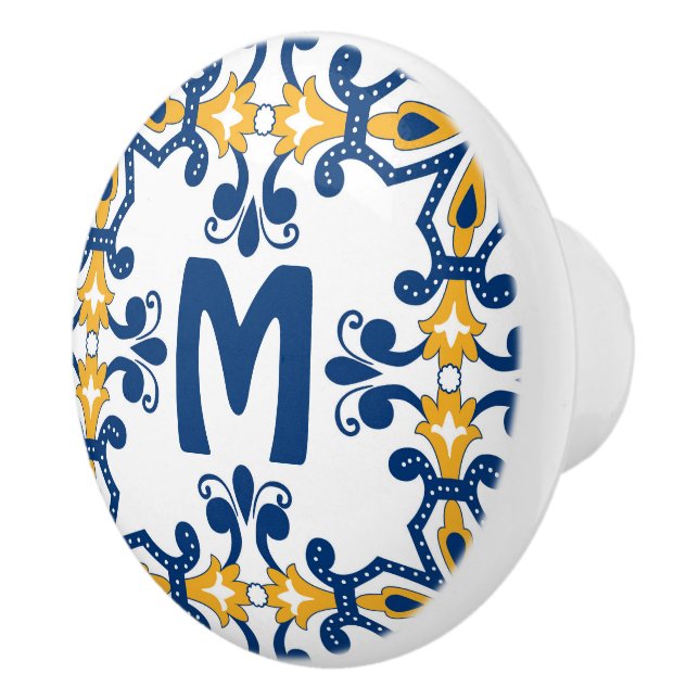 With initial 💛 💙blue and yellow Azulejos  Ceramic Knob (Right)