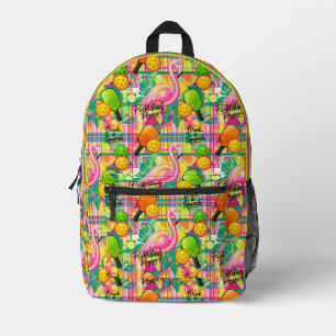 With Initial Tropical Flamingo Pickleball Power  Printed Backpack