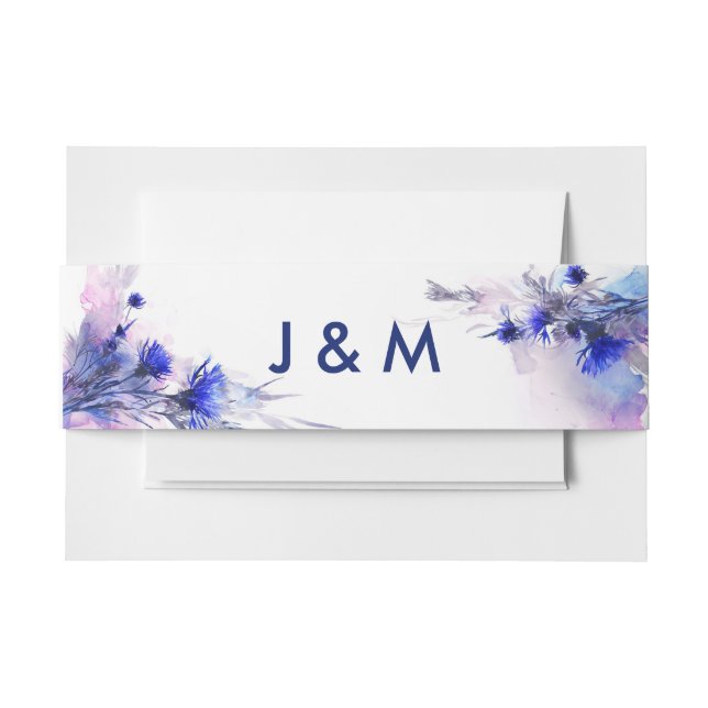 💍With initials Cornflower Reverie  Invitation Belly Band (Front Example)