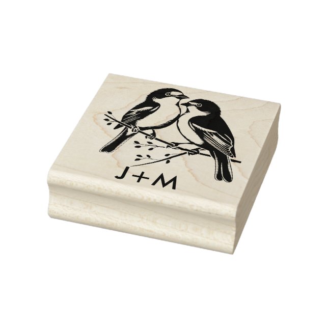 With initials 🌈 Rainbow Lovebirds Rubber Stamp (Stamp)