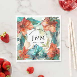 💗With initials Wedding Hibiscus Serenade Paradise Napkin