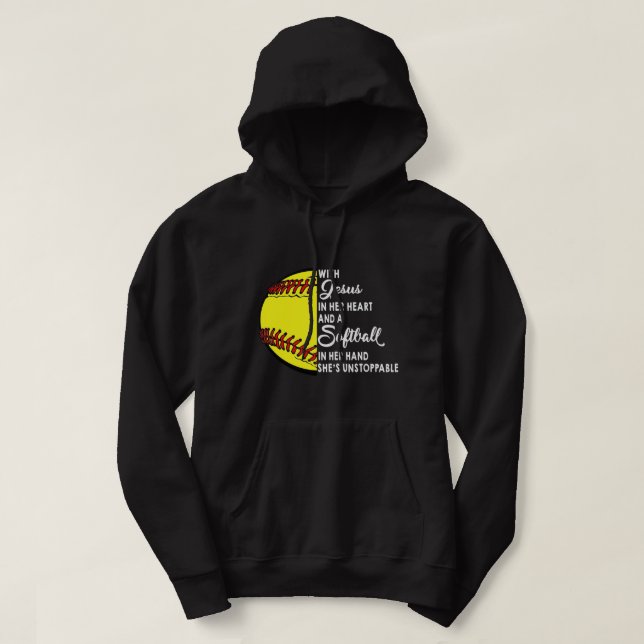 With Jesus In Her Heart A Softball In Her Hand Uns Hoodie (Design Front)