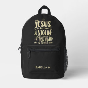 With Jesus In Her Heart A Violin in Hand Custom Printed Backpack