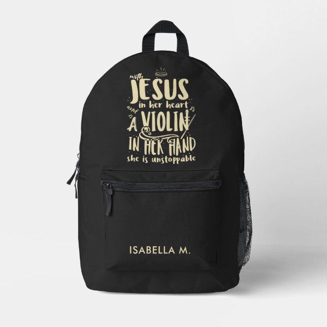 With Jesus In Her Heart A Violin in Hand Custom Printed Backpack (Front)