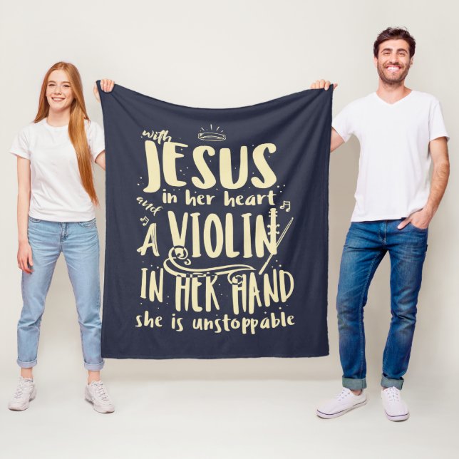 With Jesus In Her Heart A Violin in Her Hand Fleece Blanket (In Situ)