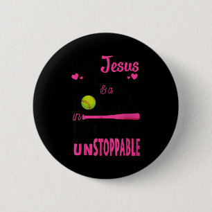 With Jesus In Her Heart And A Softball She Is Unst 2 Inch Round Button
