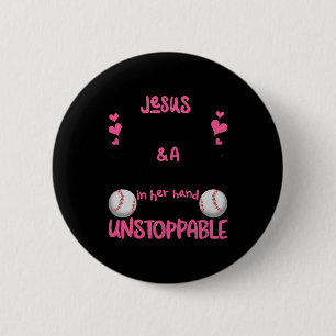 With Jesus In Her Heart And A Softball She Is Unst 2 Inch Round Button