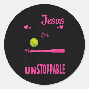 With Jesus In Her Heart And A Softball She Is Unst Classic Round Sticker