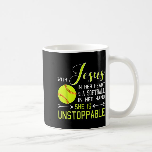 With Jesus In Her Heart And A Softball She Is Unst Coffee Mug (Right)