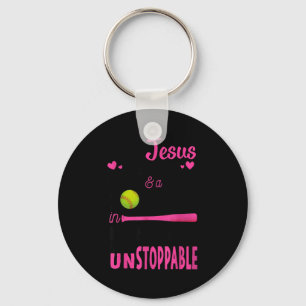 With Jesus In Her Heart And A Softball She Is Unst Keychain